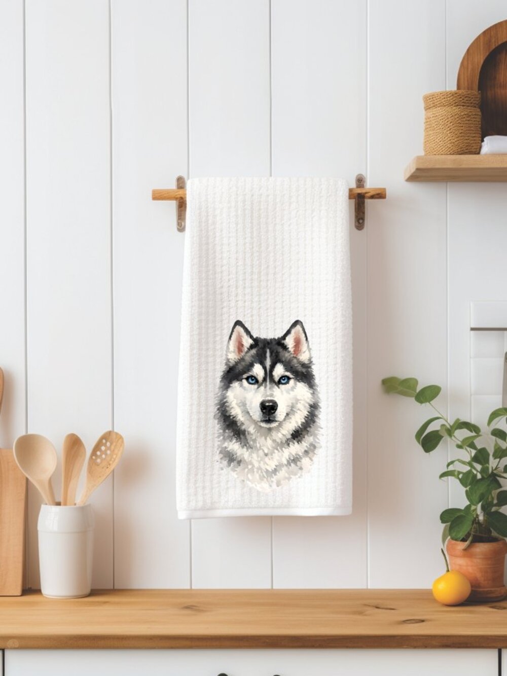 Siberian Husky Dog Waffle Weave Decorative Kitchen Tea Towel